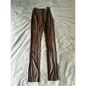 SBetro Brown Faux Leather High Waisted Leggings with Ankle Slits Size S